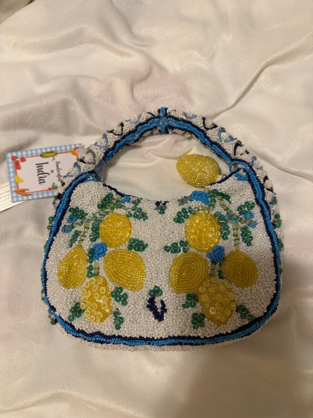 Beaded Lemon Mini Bag - White and Yellow